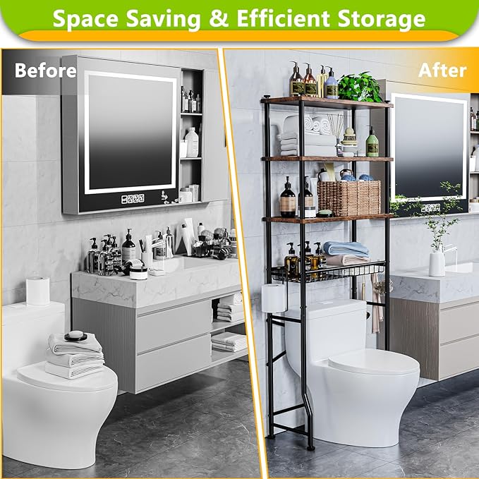 Estanteria de almacenamiento de metal sobre el inodoro